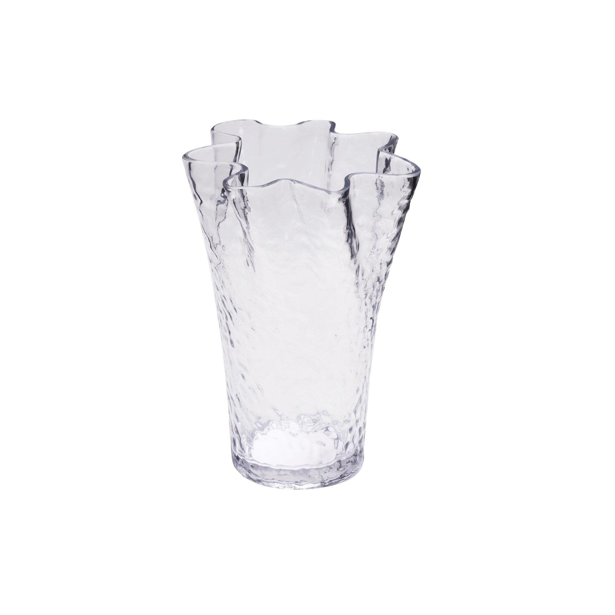 HÜBSCH Elegant Clear Glass Ruffle Vase - 12 Inches Tall - Modern Home Decor for Living Room, Dining Table, Wedding Centerpiece, and Gift Ideas