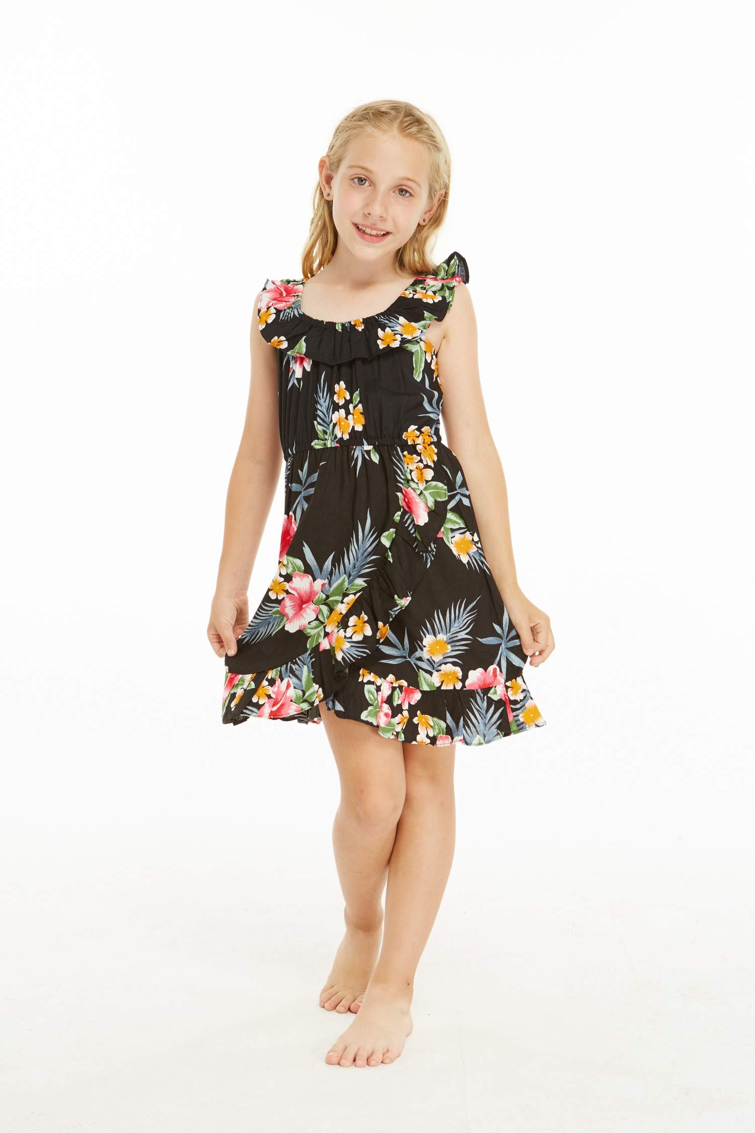 Hawaiian Hibiscus Ruffle Wrap Dress for Girls - Luau Party Outfit