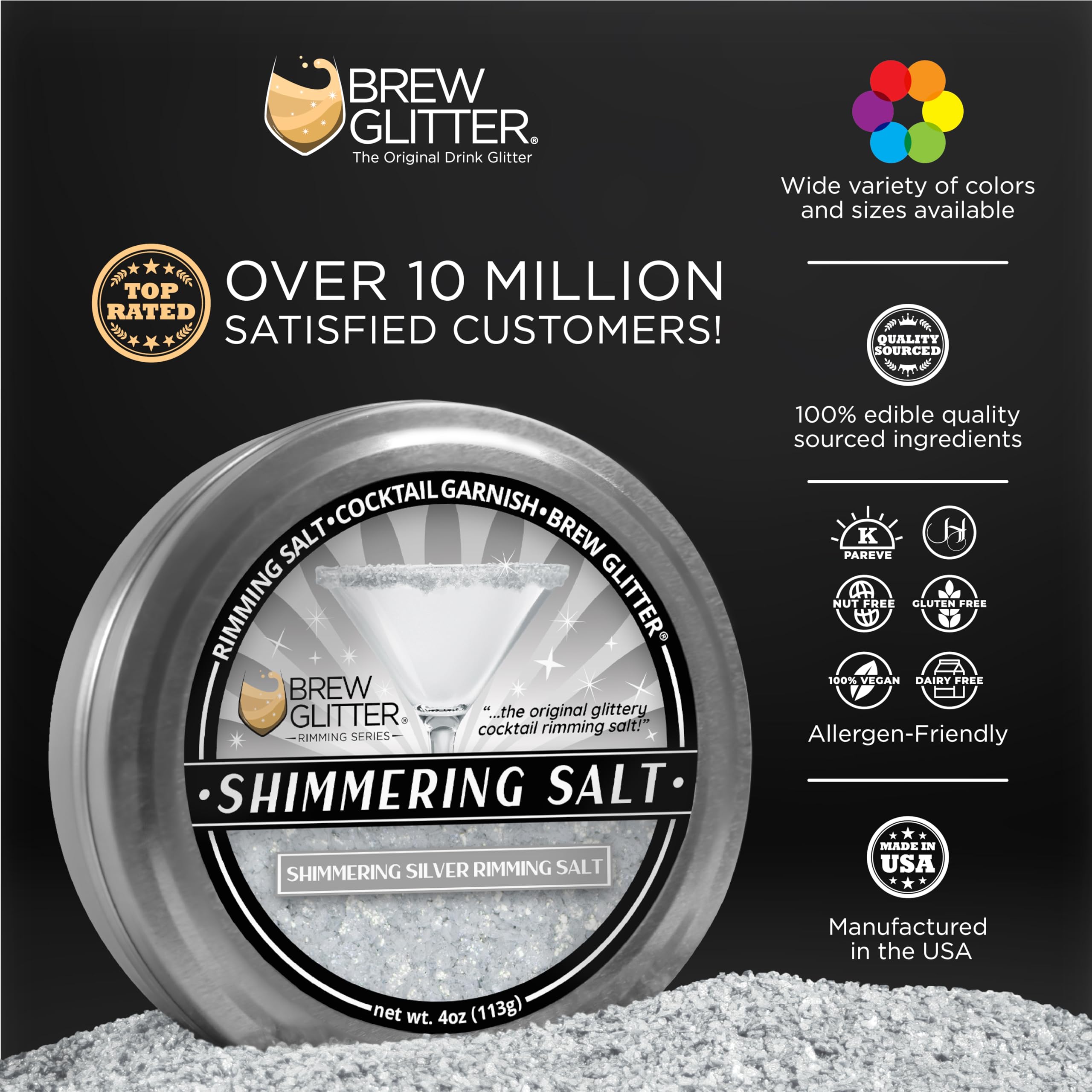 Edible Silver Glitter for Drinks - Shimmering Rimming Salt (1LB, Resealable Bag) - Perfect for Cocktails, Margaritas & Beverage Garnish at Parties & Bars