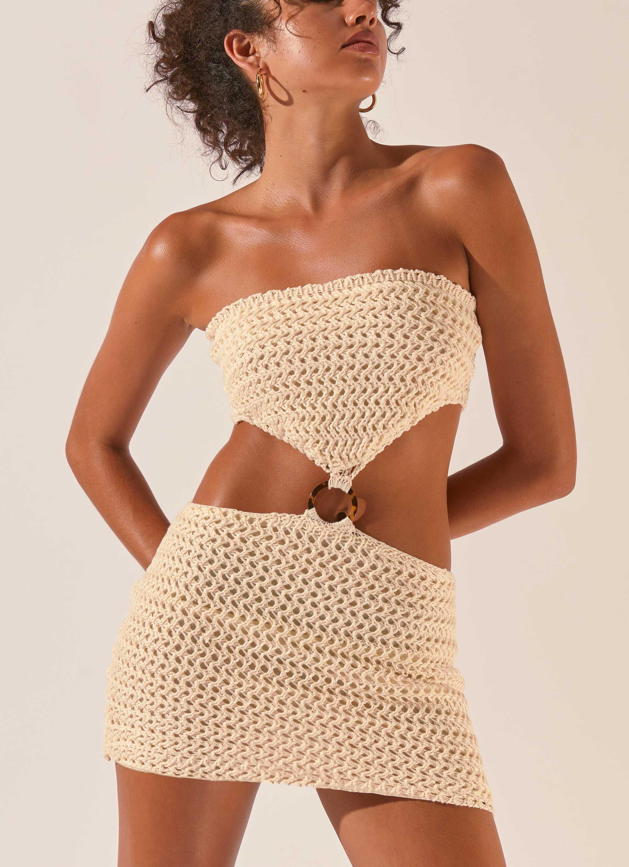 Balmy Nights Crochet Mini Dress - Seashell Color Summer Beach Dress | Perfect for Vacation, Date Night & Boho Fashion
