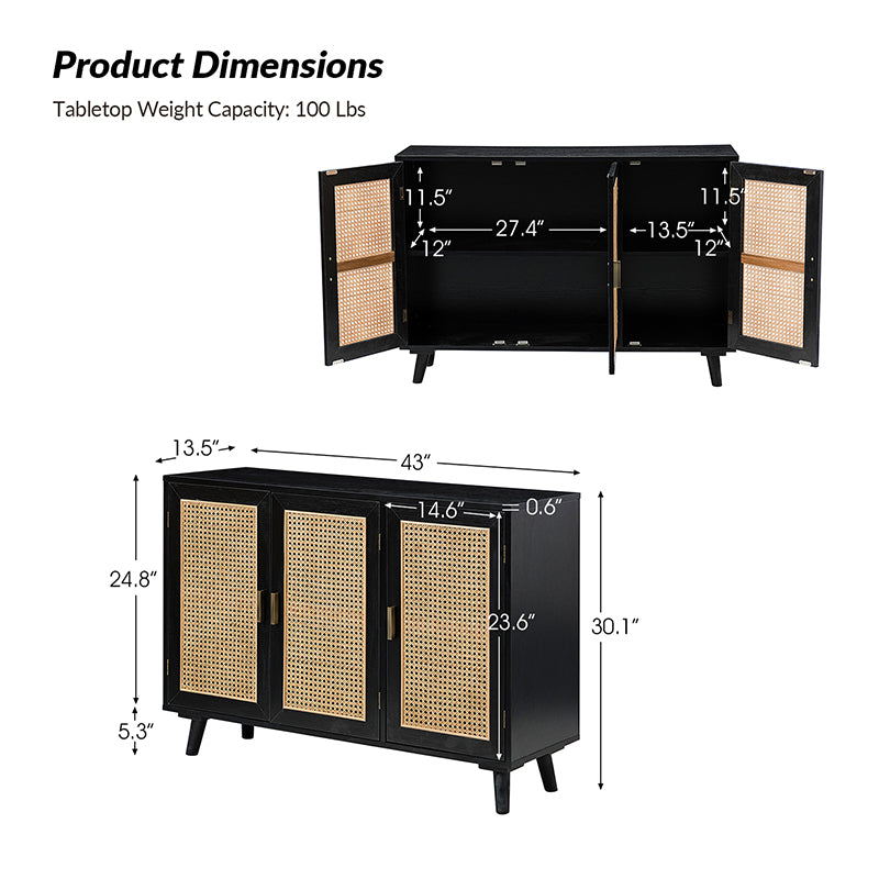 Dario 3-Door Accent Cabinet - Stylish Storage Solution for Living Room, Bedroom & Entryway | Solid Wood Furniture for Home Decor
