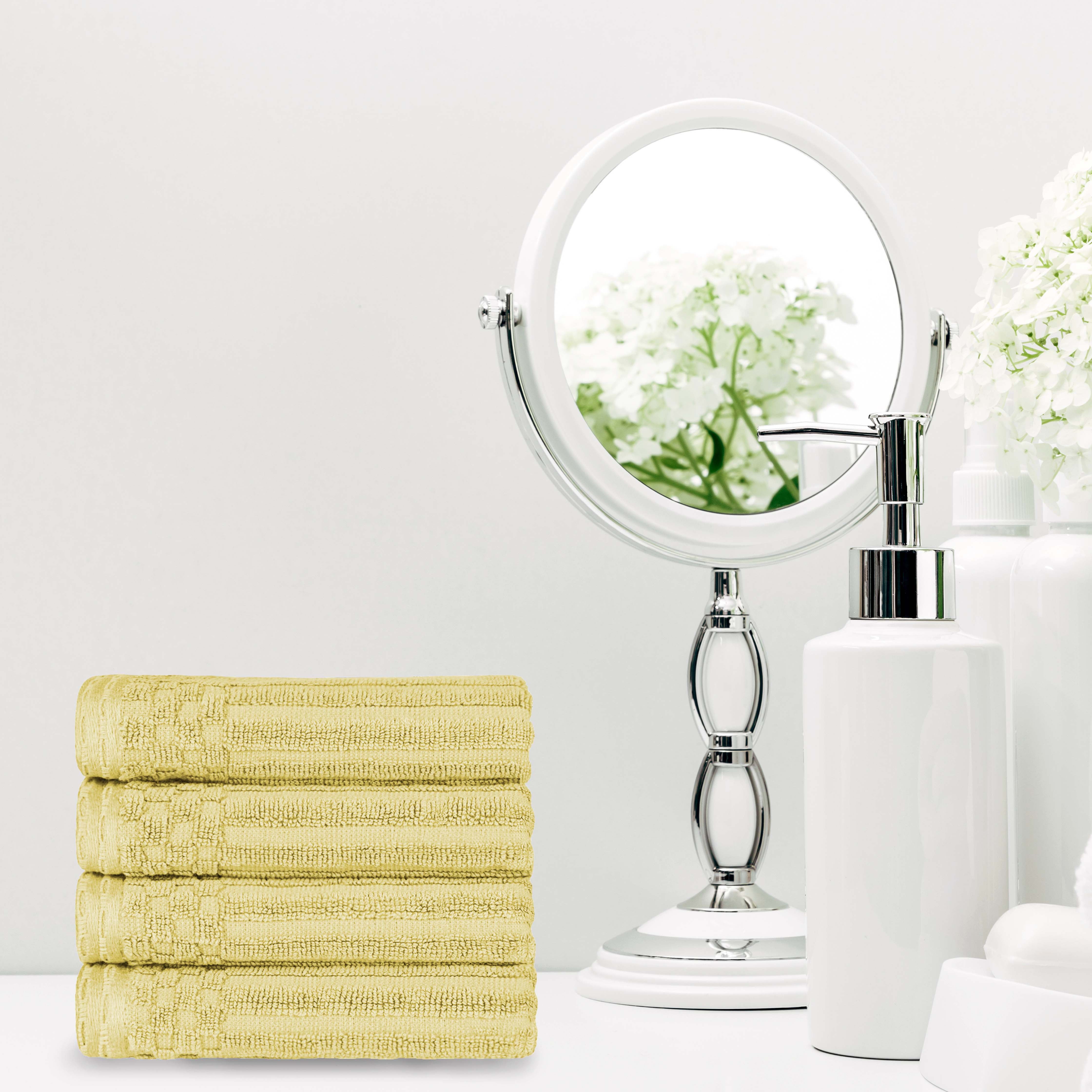Premium Cotton Ribbed Textured Hand Towels - Ultra Absorbent 4-Piece Bath Towel Set for Kitchen, Bathroom & Gym - Soft Quick-Drying Guest Towels