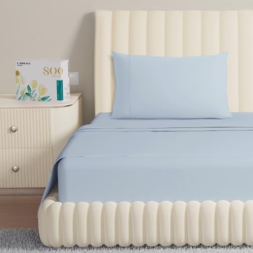 Luxury 100% Egyptian Cotton Queen Sheet Set - 4 PC 800 Thread Count Sateen Weave Bedding, Soft & Cooling Light Blue Sheets with 16