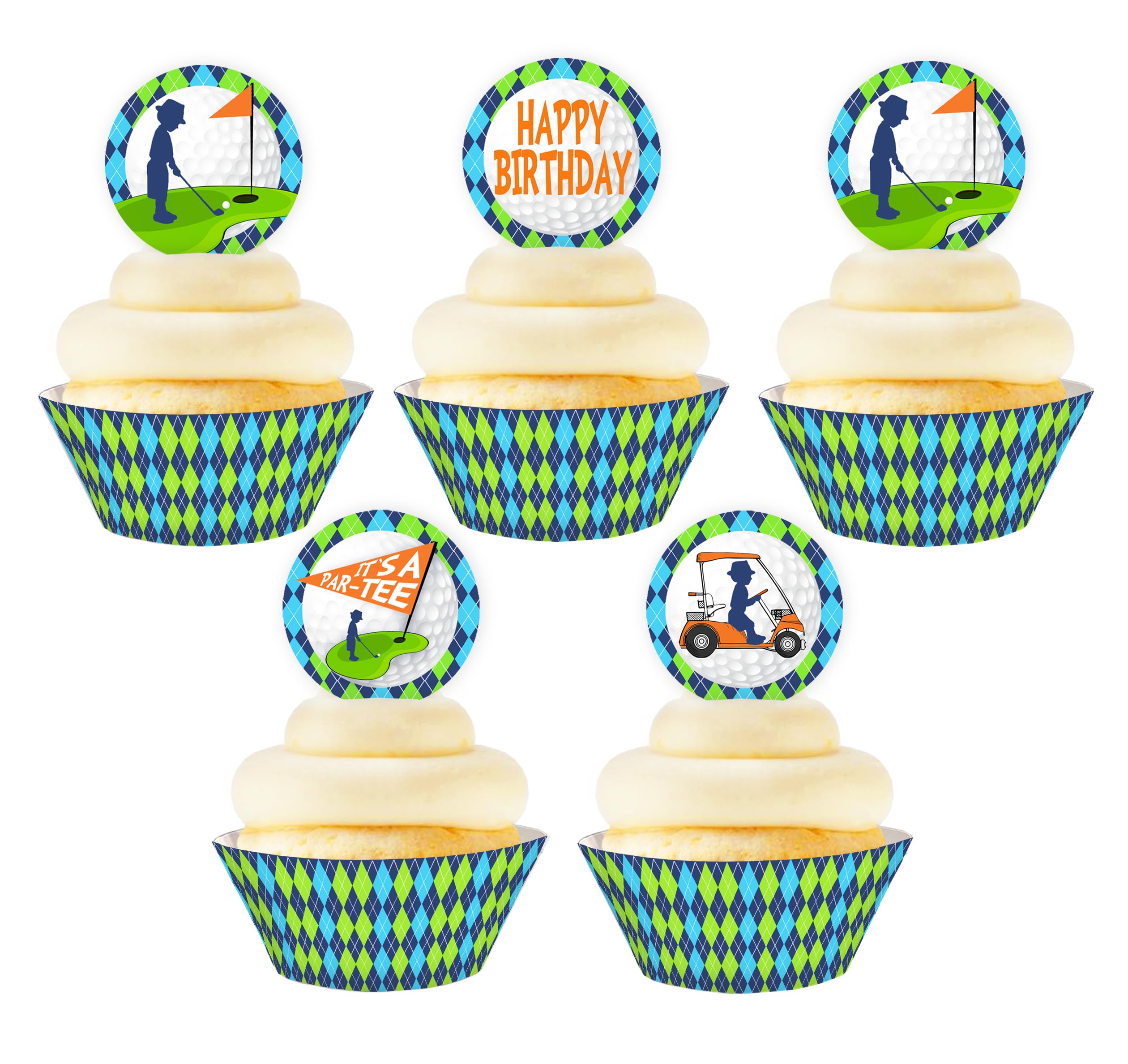 Golf Cupcake Kit - 24 Golf Themed Cupcake Toppers & Wrappers - Perfect for Golf Birthday Parties, Tournaments & Sports Decorations - Golf Party Supplies & Decor