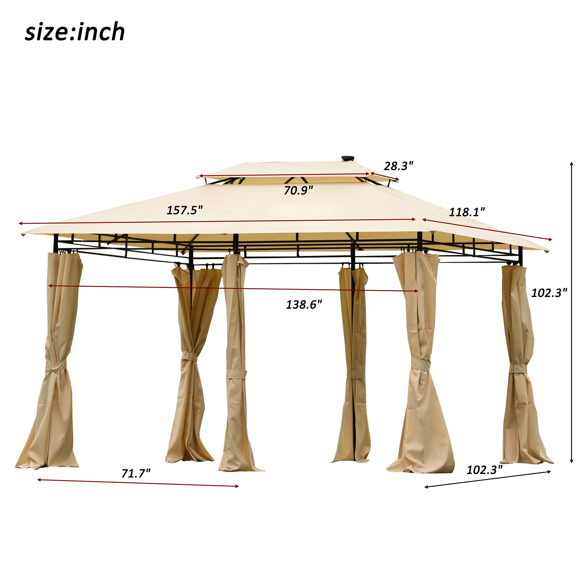 Steel Frame Rectangle Soft Top Outdoor Gazebo with Removable Curtains - Perfect for Patio, Garden, and Backyard Relaxation | Weather-Resistant Dome Canopy for Shade & Outdoor Entertaining
