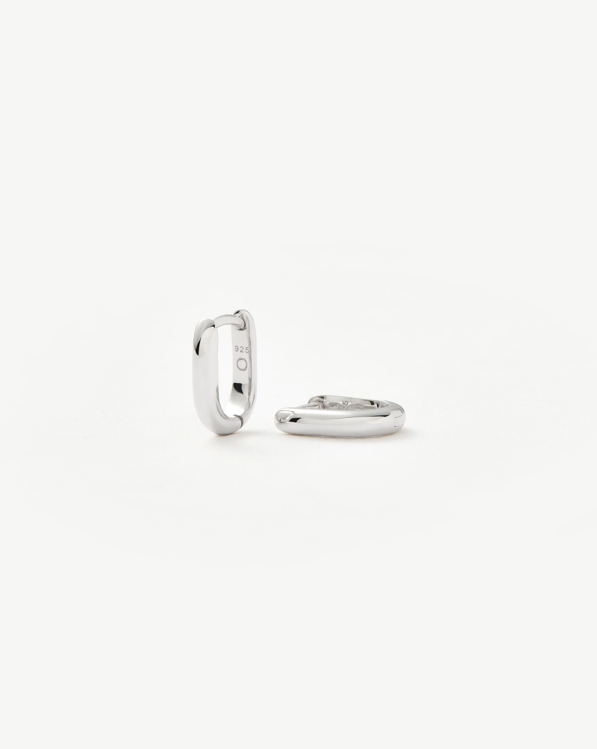 Classic Ovate Huggie Earrings - Rhodium Plated Recycled Sterling Silver Hoops for Women | Perfect for Everyday Wear, Gifts & Special Occasions