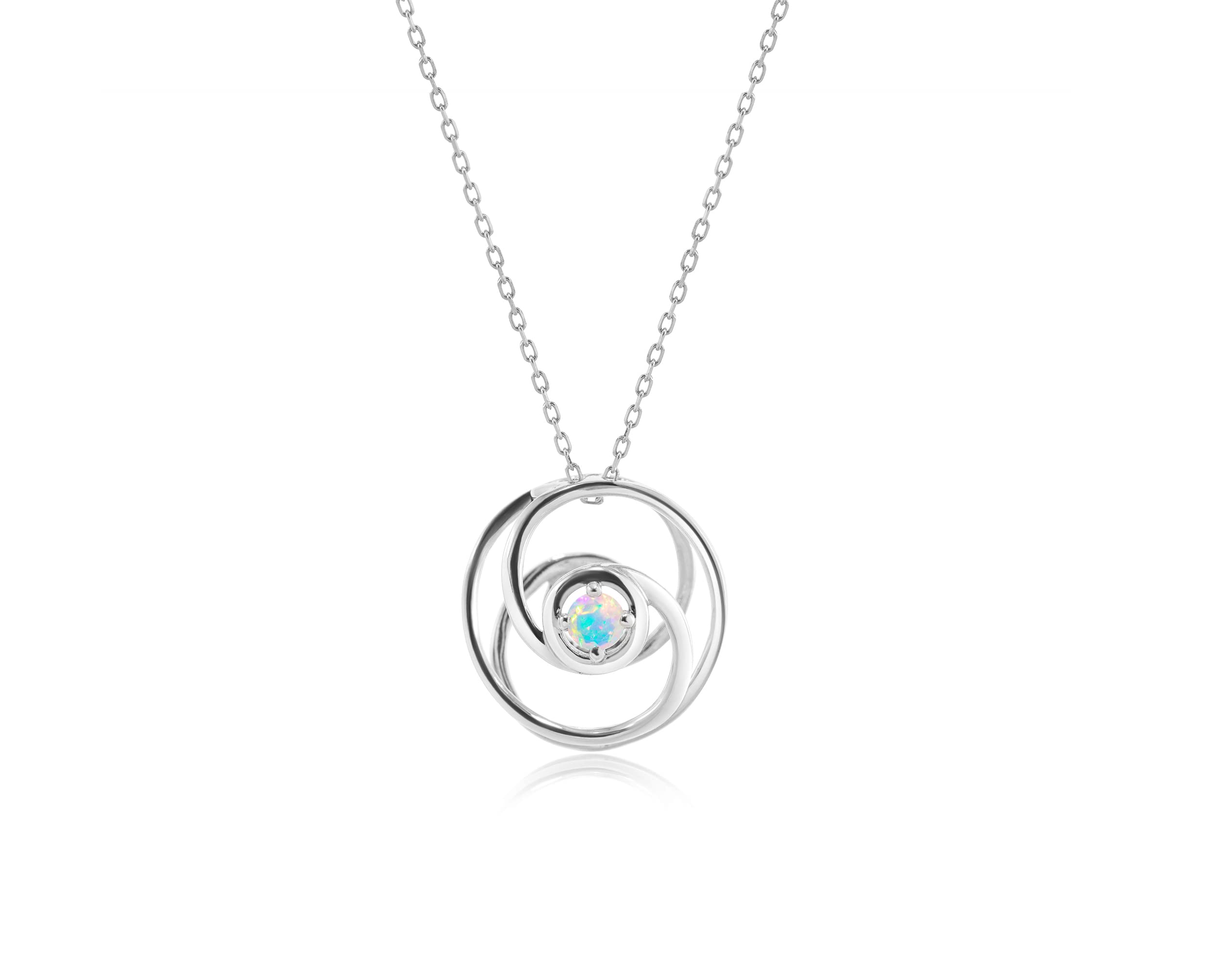 Opal Charm Dainty Necklace Pendant - Simple Minimalist October Birthstone Jewelry - Delicate Circle White Gold Ball Necklace for Women - Perfect Gift for Birthday, Anniversary & Everyday Wear