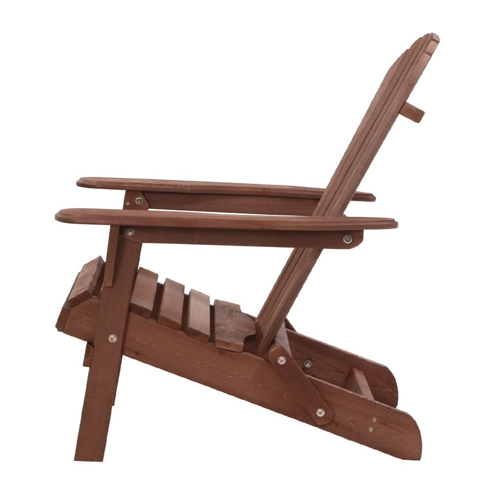 3PC Adirondack Outdoor Table and Chairs Set - Foldable Wooden Patio Furniture for Garden, Beach, Poolside - Weather-Resistant Brown Finish for Backyard Relaxation