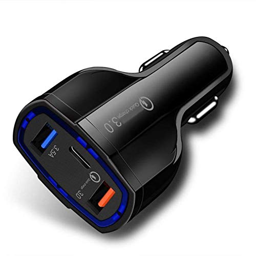 48W 3-Port USB Car Charger with Type-C & Smart Adaptive Fast Charging - Compatible with Samsung Galaxy S8/S9/S9+ - Compact Black Design for Road Trips & Daily Commute