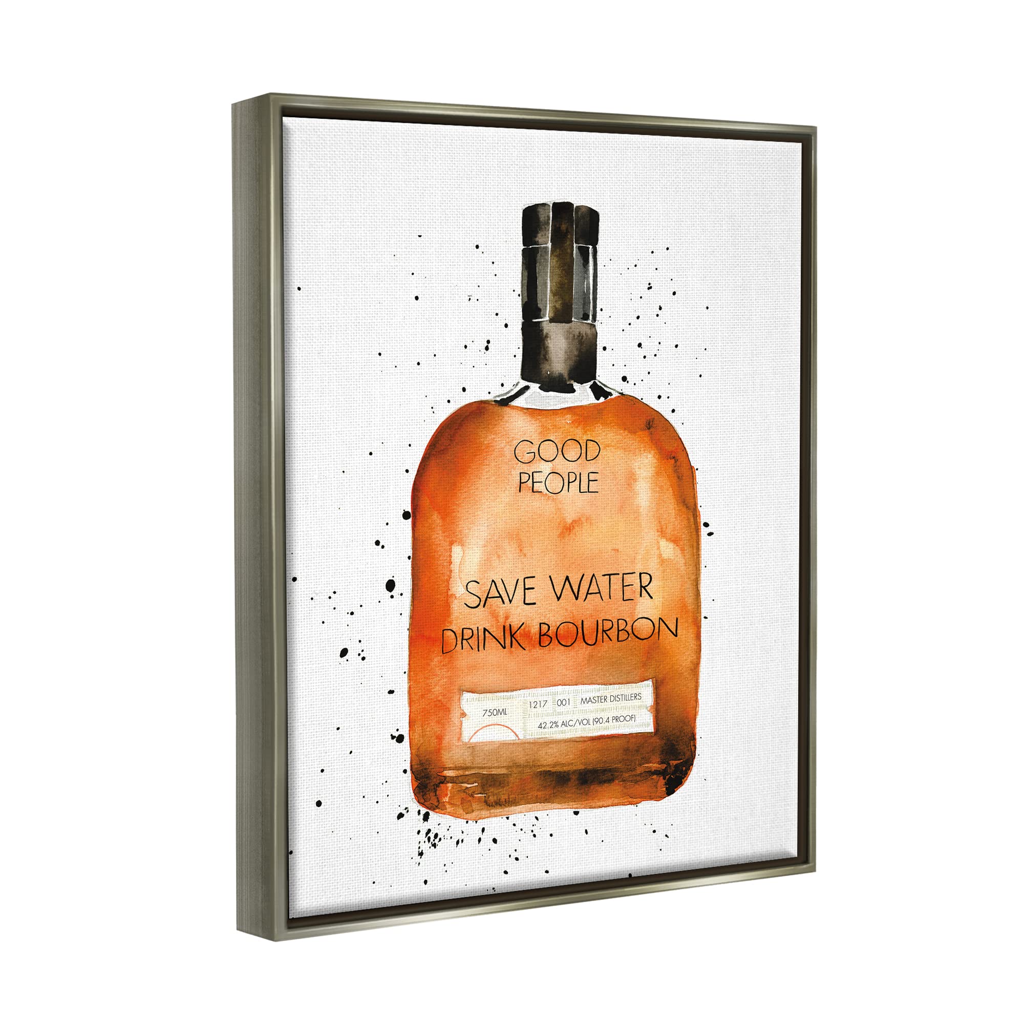 Stupell Industries 'Save Water Drink Bourbon' Whiskey Quote Wall Art - Common Liquor Bottle Design by Mercedes Lopez Charro - Perfect for Bar Decor, Man Cave & Bourbon Lover Gifts