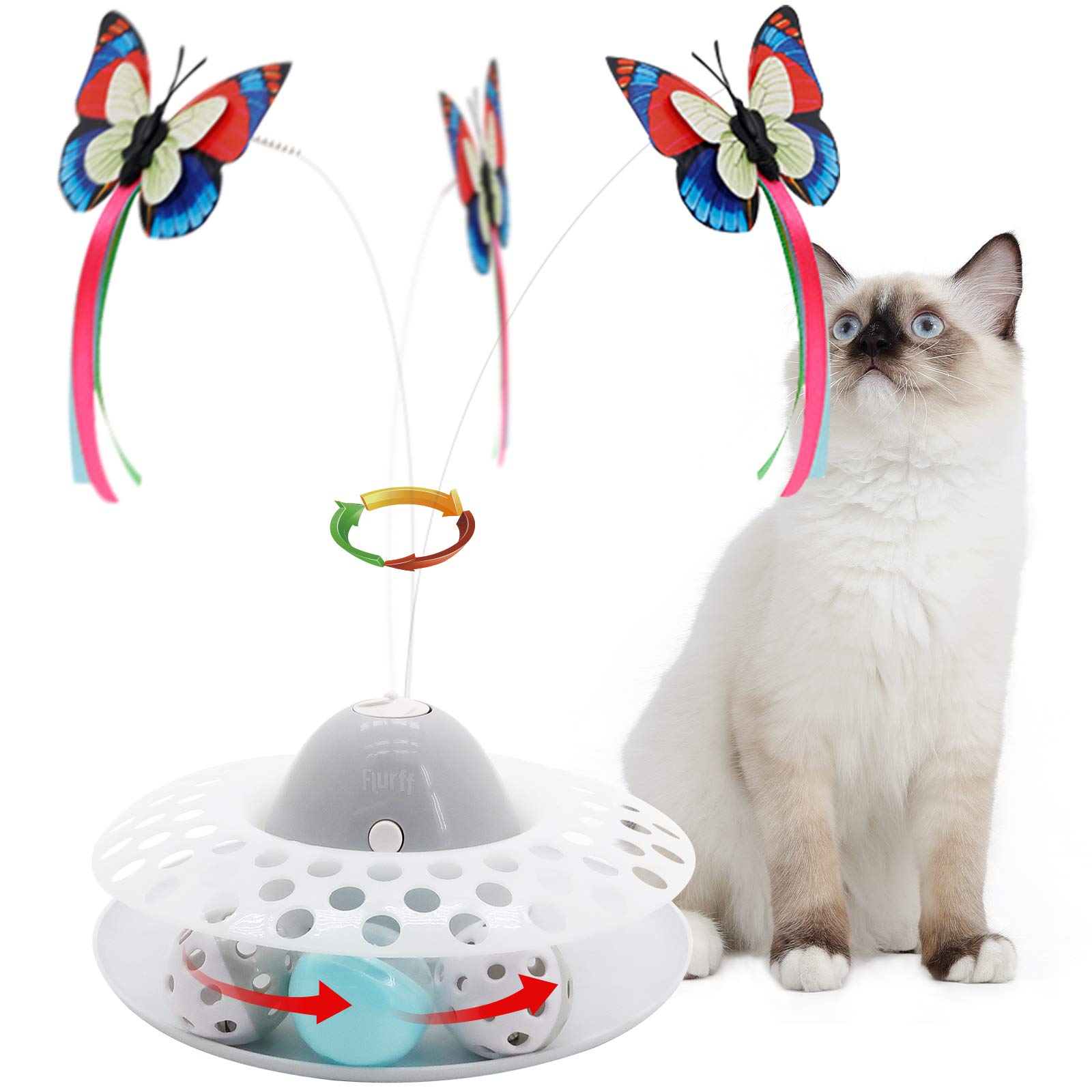 Flurff Interactive Cat Toy Butterfly - Electric Flutter Rotating Kitten Teaser with Replacement Wings - Fun Exercise Toy for Indoor Cats - Perfect for Playtime & Stimulation