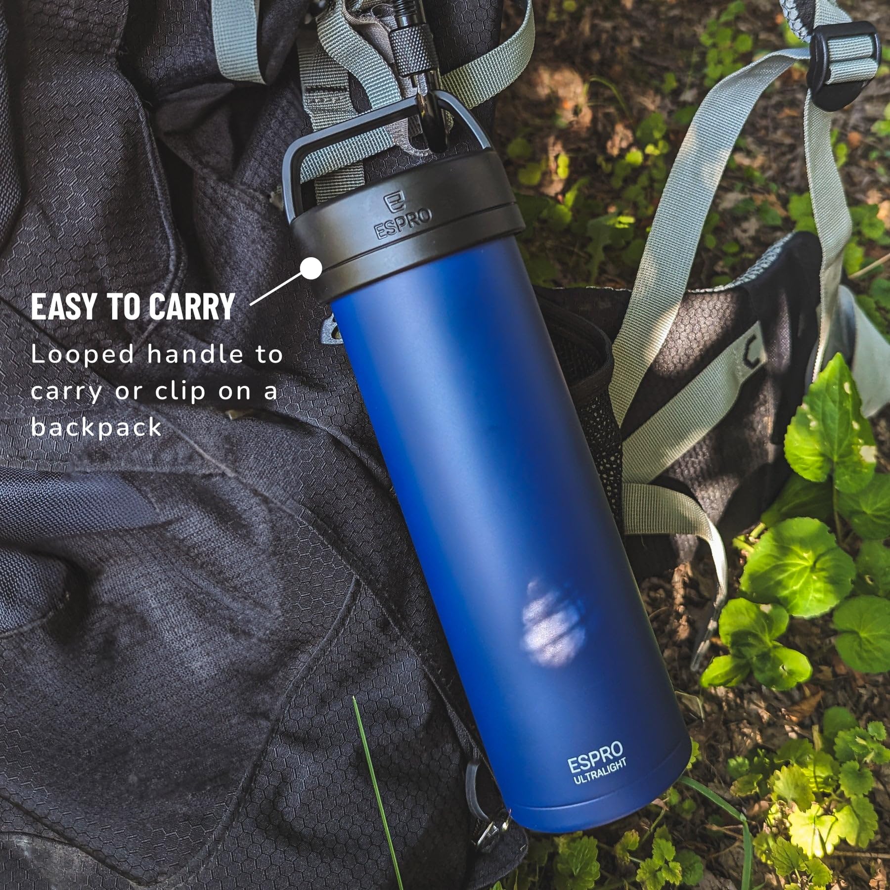 ESPRO P0 Ultralight French Press Coffee Maker - 16oz Vacuum Insulated Stainless Steel Travel Coffee Press in Aegean Blue | Perfect for Camping, Office & Outdoor Adventures