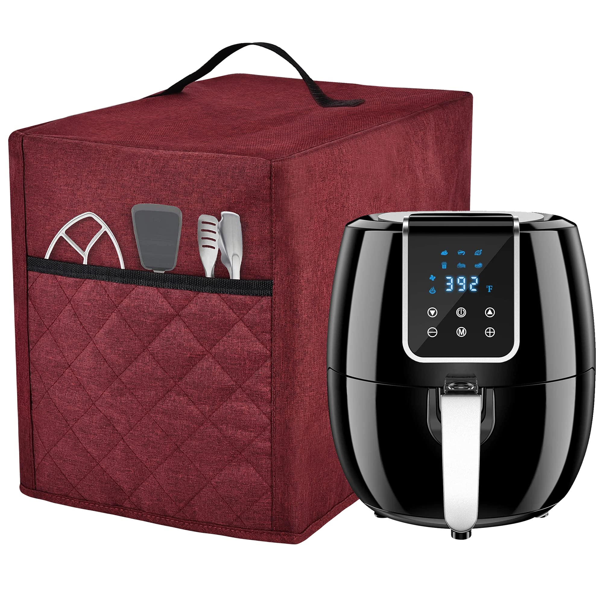 Non-Slip Air Fryer Cover with 2 Accessory Pockets - Waterproof & Easy Clean Dust Protector for 2.8-4.8 Quart Air Fryers (Burgundy) - Perfect for Kitchen Countertop Storage & Small Appliance Protection