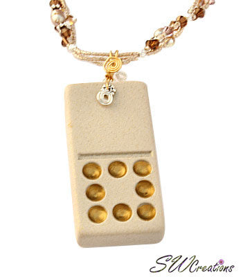 Handmade Floral Bead Art Necklace with Suede Cocoa 'Fleuri' Domino Pendant - Elegant Bohemian Jewelry for Women, Perfect for Weddings, Parties & Special Occasions