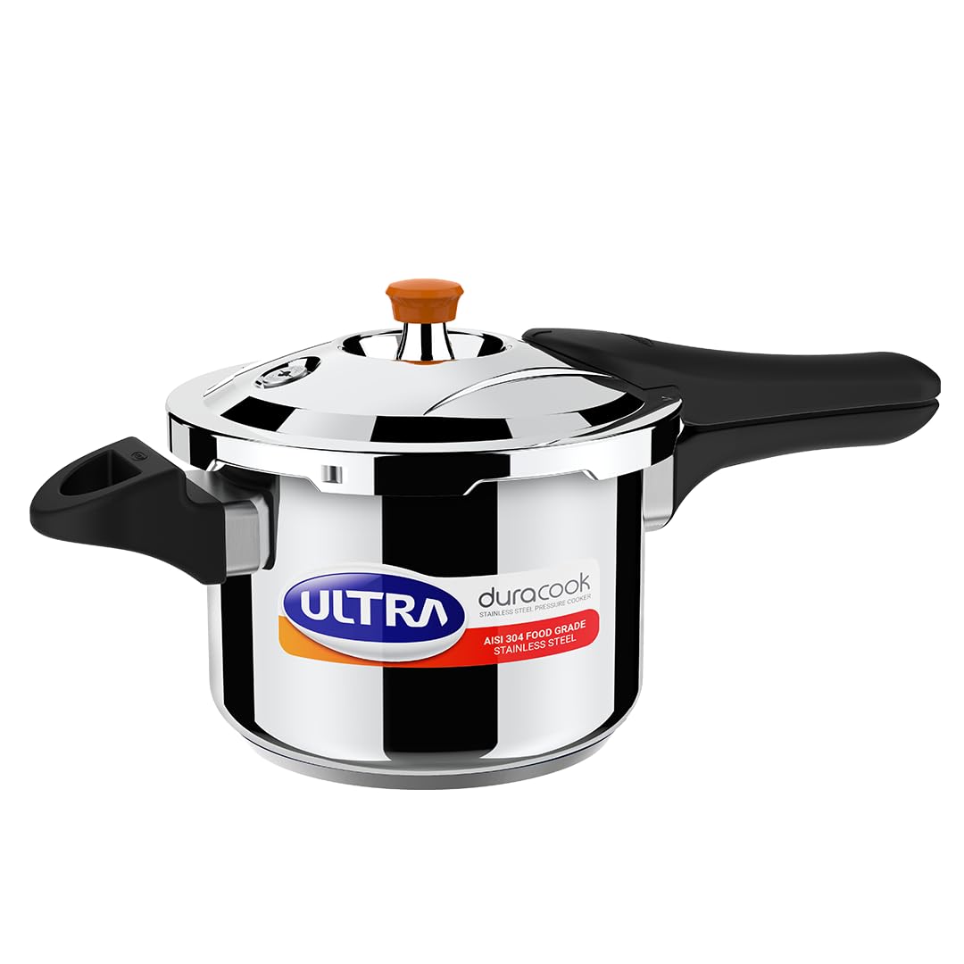 Ultra Duracook 3L Stainless Steel Pressure Cooker | AISI 304 Food Grade | 10-Year Warranty | 3-Layer Impact Base | Bakelite Handles | 2-Hour Food Warming | Perfect for Home Cooking, Meal Prep & Camping