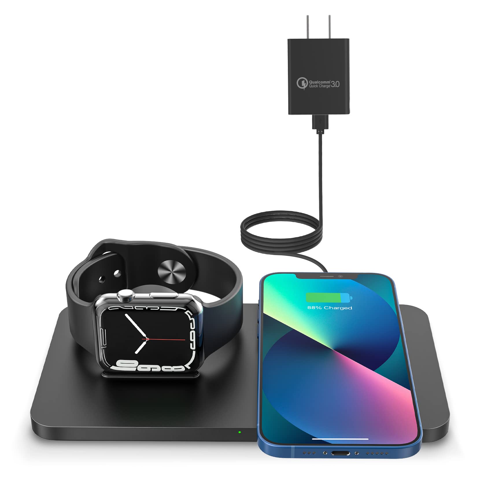 2-in-1 Fast Wireless Charging Station with Qi Certification - Compatible with iPhone 14/13/12/11 Pro Max/XS/XR/X & Apple Watch Series 7/6/5/4/3/2/SE - Perfect for Bedside, Office Desk, and Travel Charging