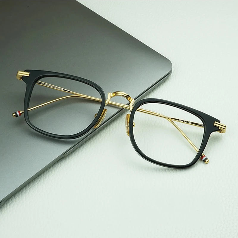 Black Unisex Square Full Rim Eyeglasses T905 - Lightweight Alloy & Acetate Frame for Men & Women - Perfect for Reading, Work, and Everyday Fashion