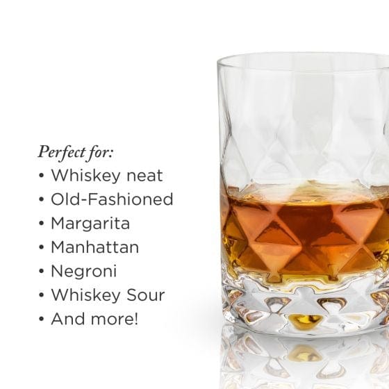 Viski Gem Crystal Tumblers Set of 2 - Elegant Whiskey Glasses for Home Bar, Cocktail Parties & Gift Giving