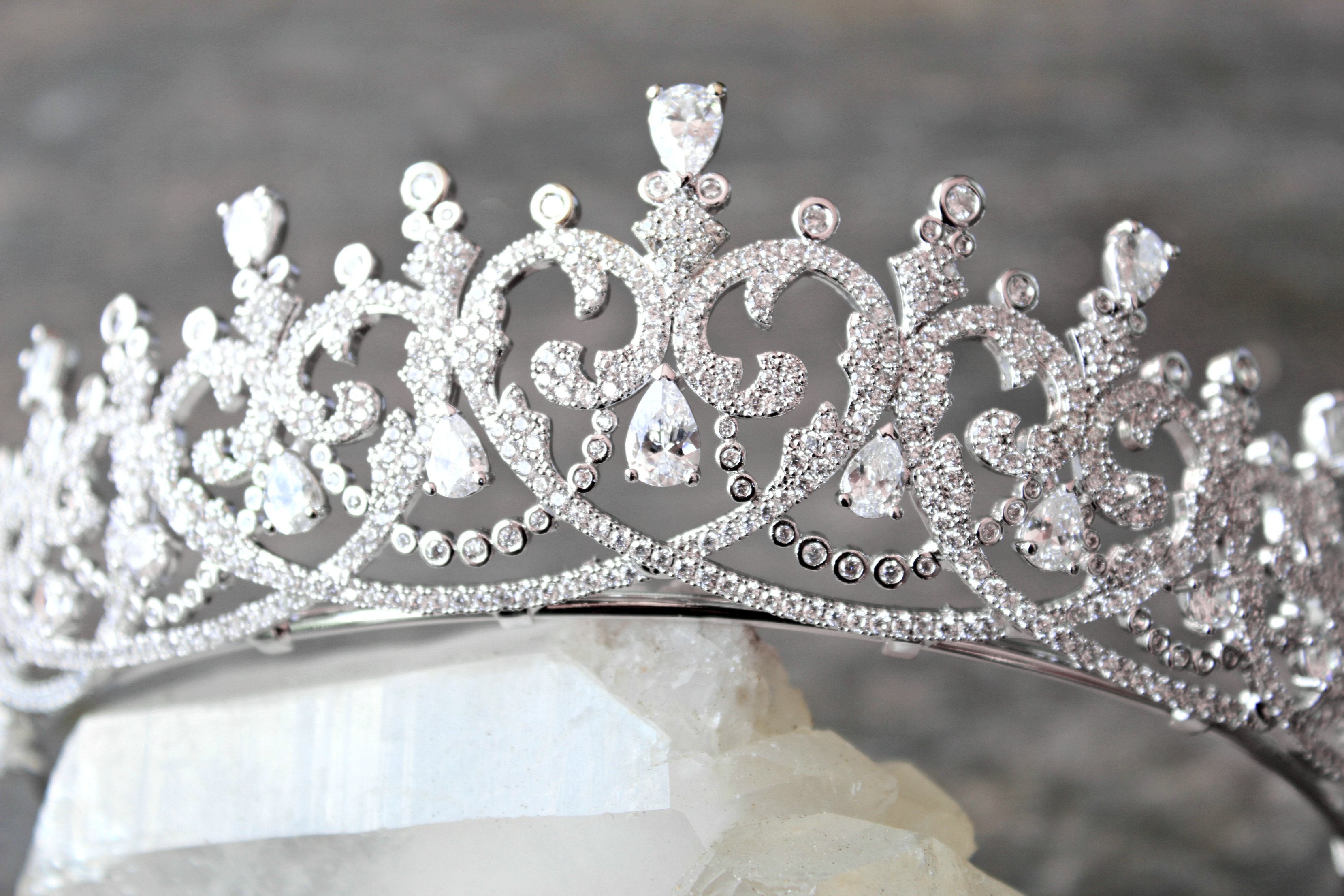 SPENCER Simulated Diamond Bridal Tiara - Elegant Crystal Wedding Crown for Bride, Princess, Prom & Special Occasions