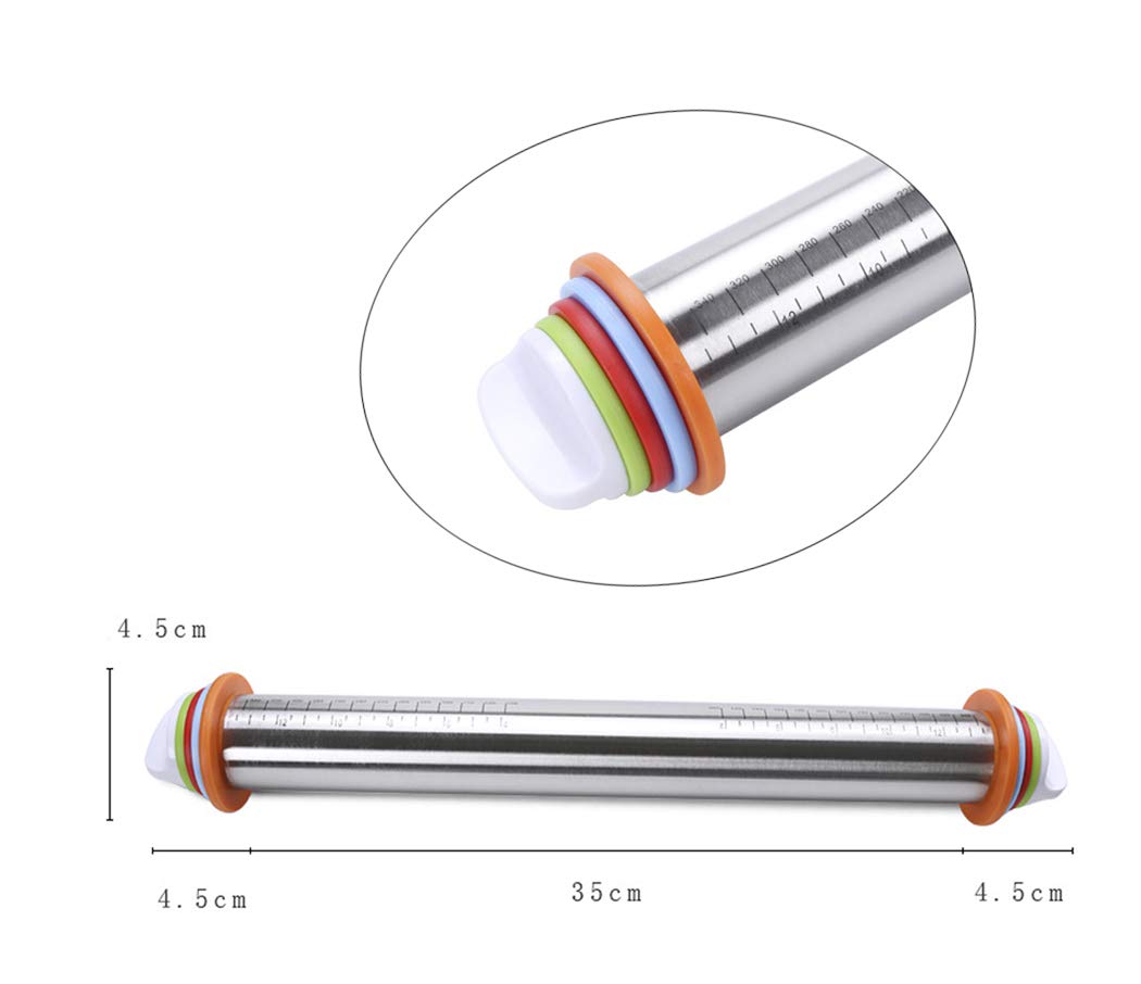 17 Inch Adjustable Stainless Steel Rolling Pin with 4 Thickness Rings - Non Stick Dough Roller for Baking Pizza, Pie, Cookies & Pastry | Perfect for Home Bakers & Professional Kitchens