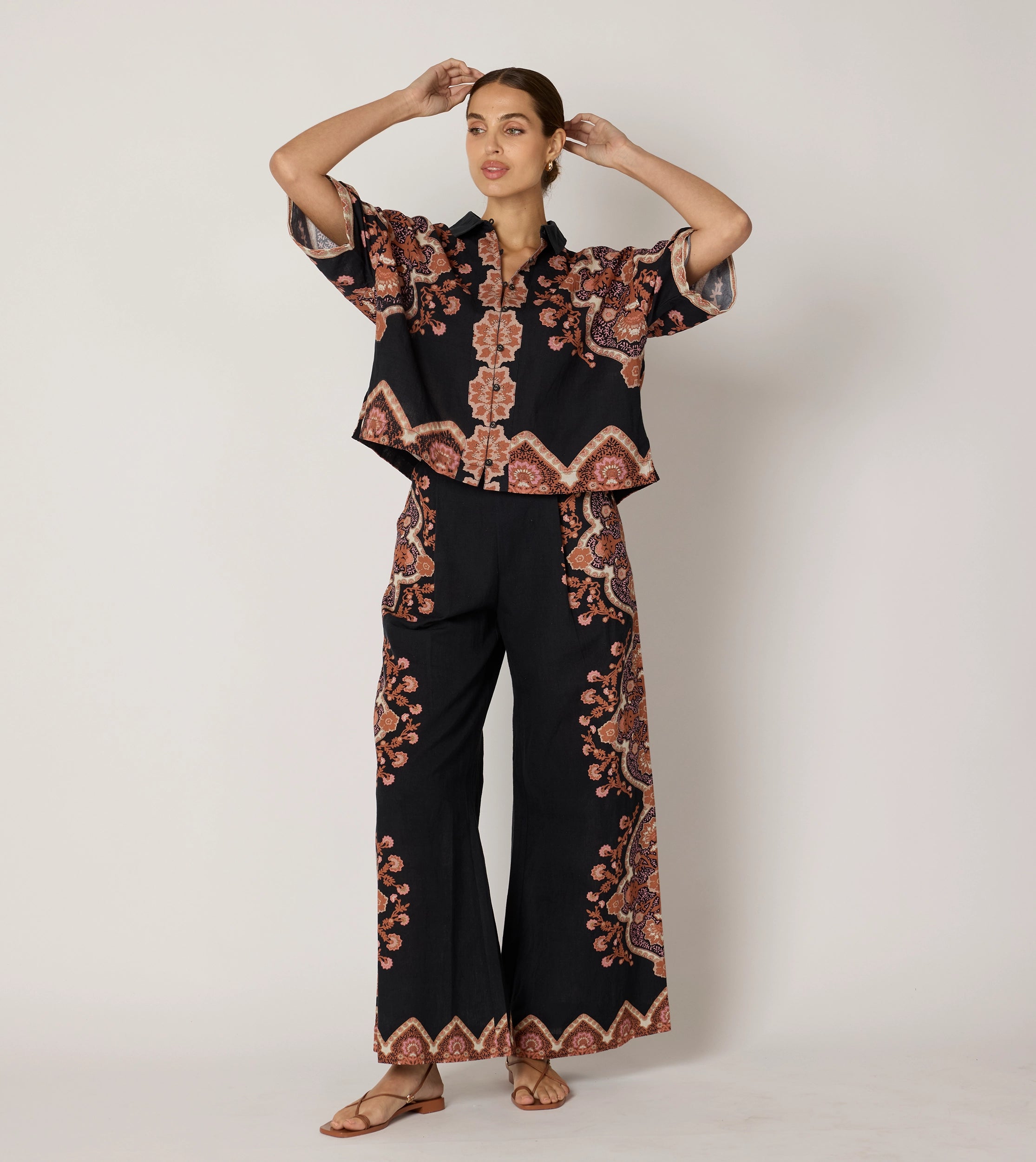 Jeni Blouse Women's Fashion Top | Dark Lagos Print Long Sleeve Blouse for Work, Office, and Casual Wear