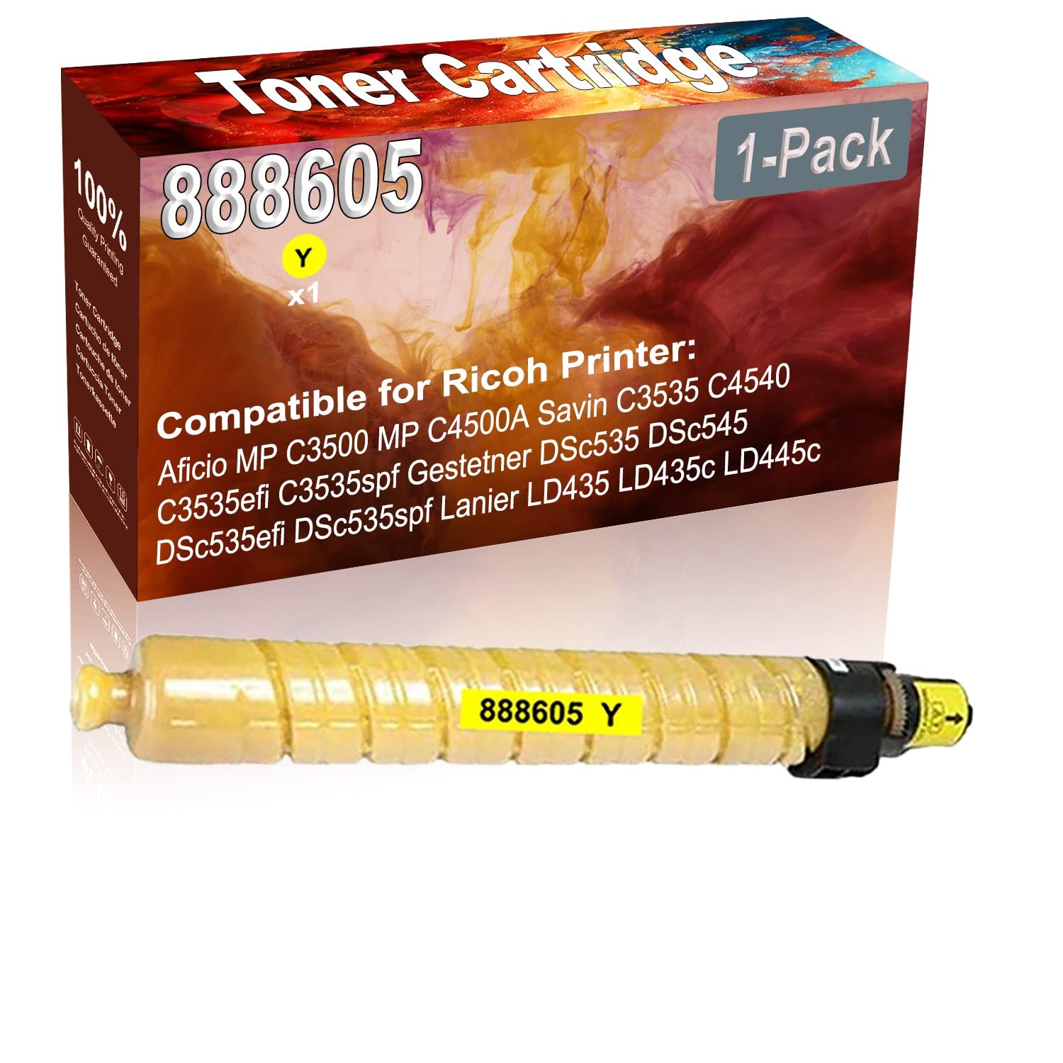 High-Capacity Replacement Laser Toner Cartridge (1-Pack, Yellow) - Compatible with Ricoh Aficio MP C3500 & MP C4500A Printers - Replaces Ricoh 888605 - Ideal for Office Printing & High-Volume Document Production