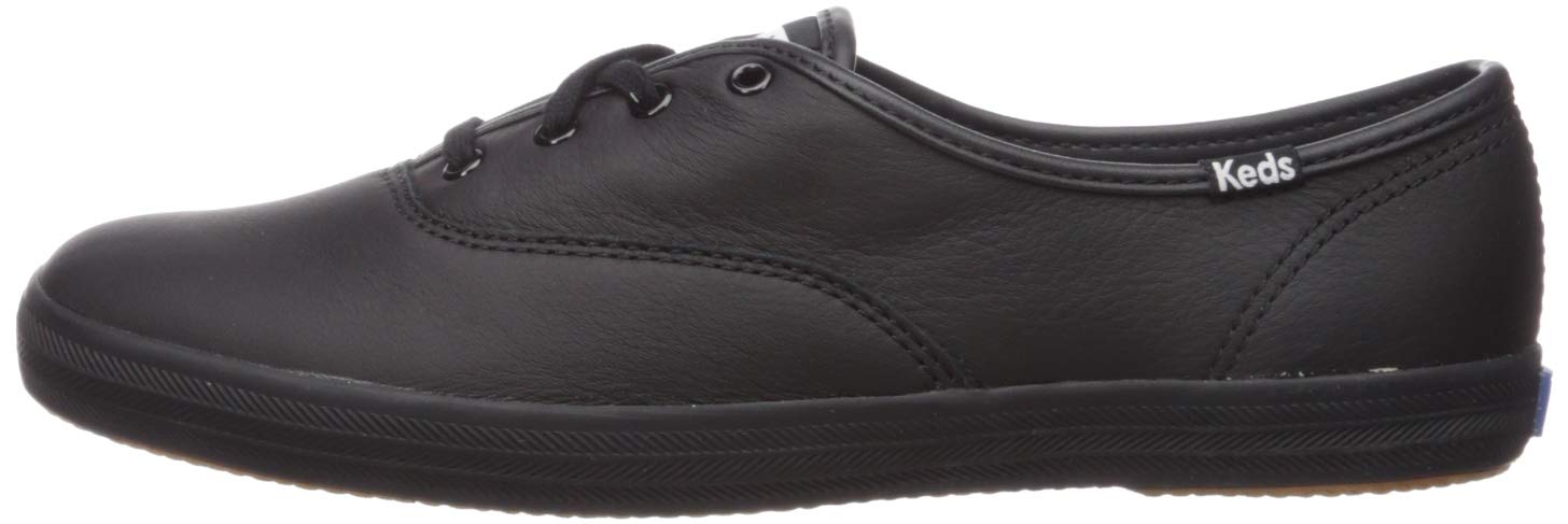 Keds Women's Champion Black Leather Wide Width Sneakers Size 13 - Comfortable Casual Shoes for Walking, Work & Everyday Wear