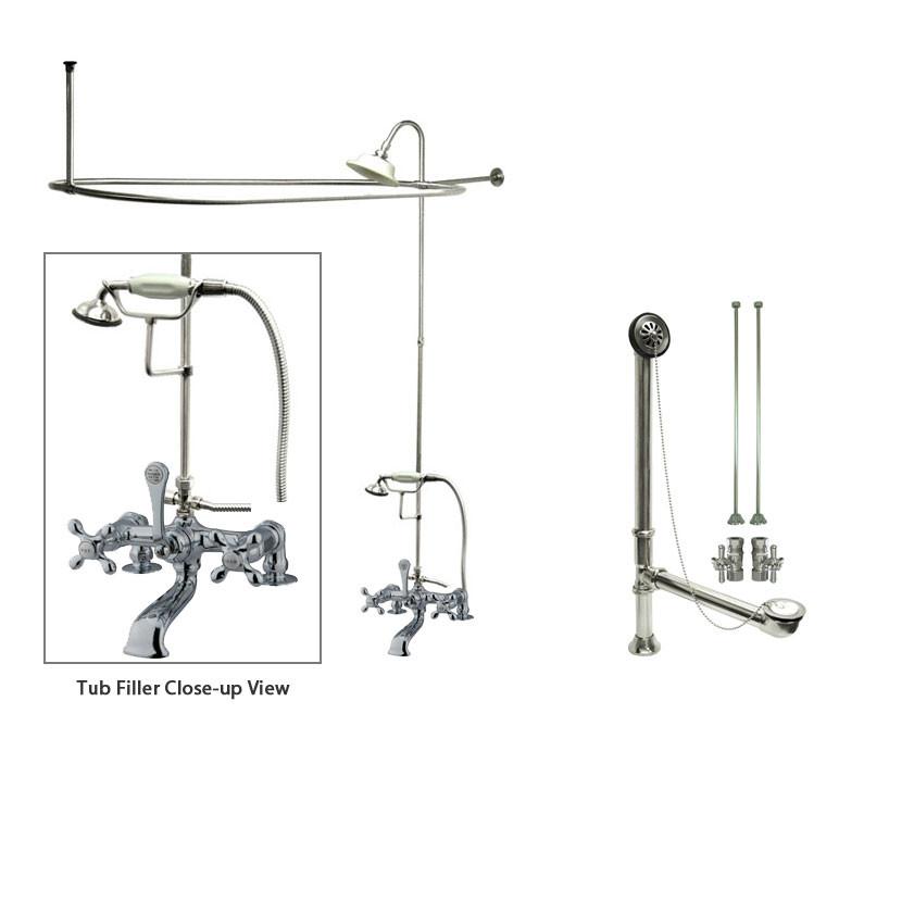 Vintage Chrome Clawfoot Bathtub Faucet with Shower Kit & Enclosure Curtain Rod - 210T1CTS - Perfect for Classic Bathroom Renovations and Freestanding Tub Installations