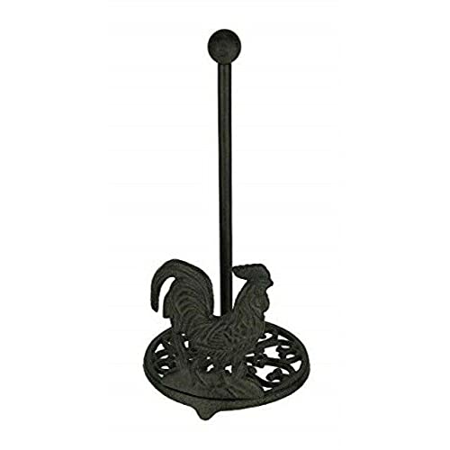 Vintage Cast Iron Rooster Paper Towel Holder - Wall Mount or Countertop Stand - Rustic Kitchen Decor for Farmhouse, Country Style Homes - Perfect for Kitchen, Bathroom, or Laundry Room Organization