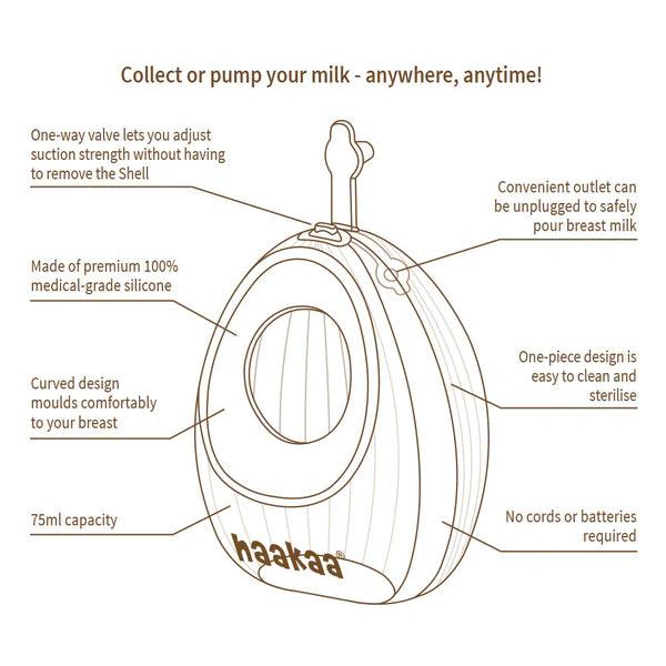 Haakaa Shell Wearable Silicone Breast Pump 75ml - Hands-Free Breastfeeding Pump for Active Moms, Comfortable & Portable for Work, Travel, and On-the-Go Nursing