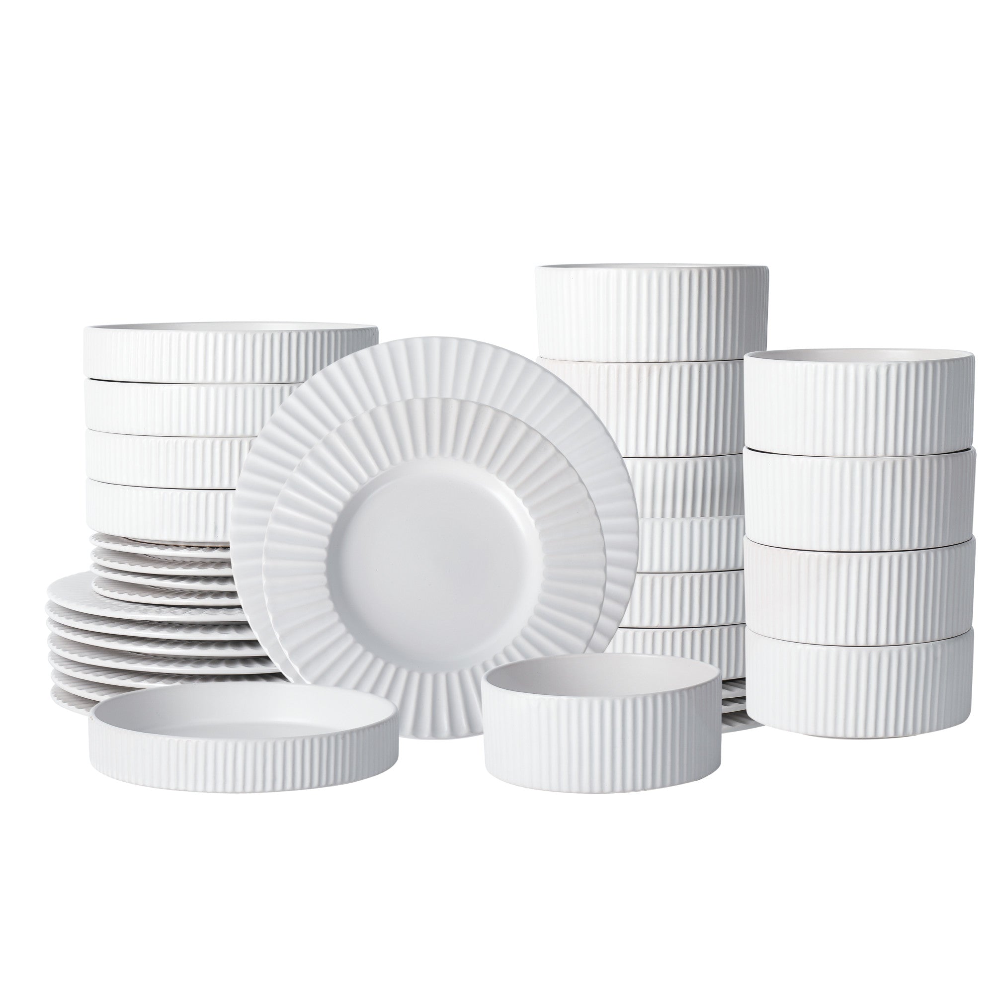 Premium White Stoneware Dinnerware Set - 16-Piece Porcelain Plates, Bowls & Mugs - Elegant & Durable for Everyday Use, Dinner Parties & Restaurant Style Dining