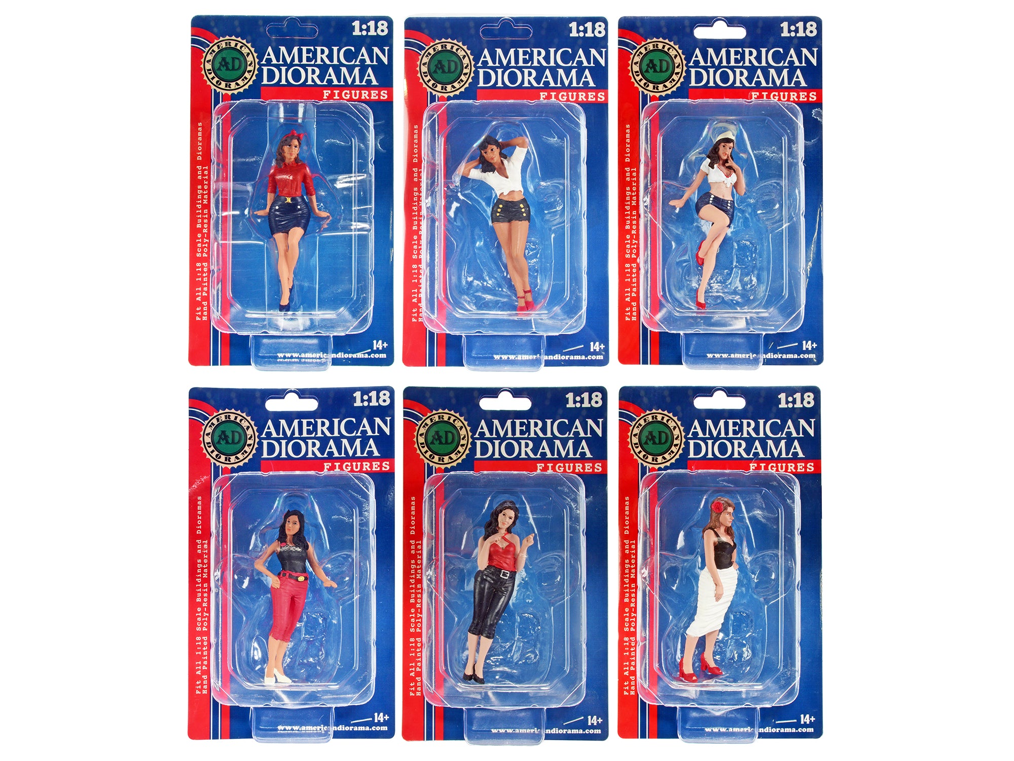 1/18 Scale Pin Up Girls 6-Piece Figure Set for Model Cars & Dioramas - American Diorama Collectible Miniatures for Car Displays & WWII Scenes