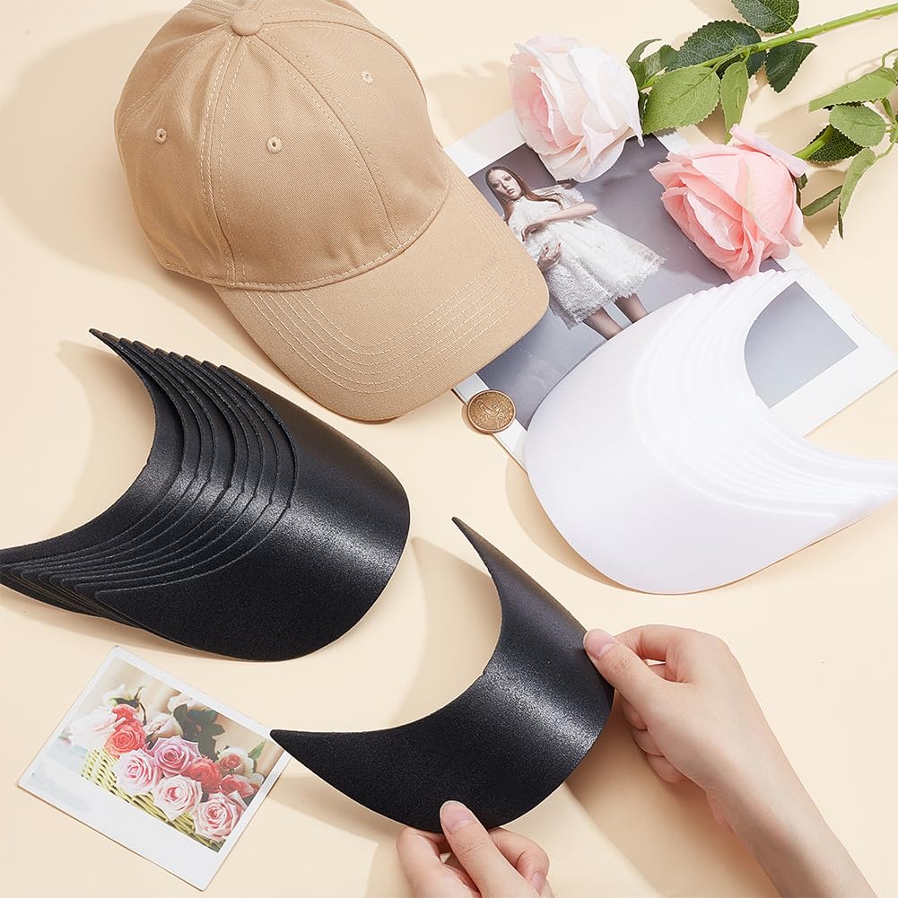 BENECREAT 20pcs 6.1x4.9inch Baseball Cap Visor Insert - White & Black Plastic Hat Brim Shaper for DIY Craft, Sewing Caps, Hat Making, and Custom Hat Design