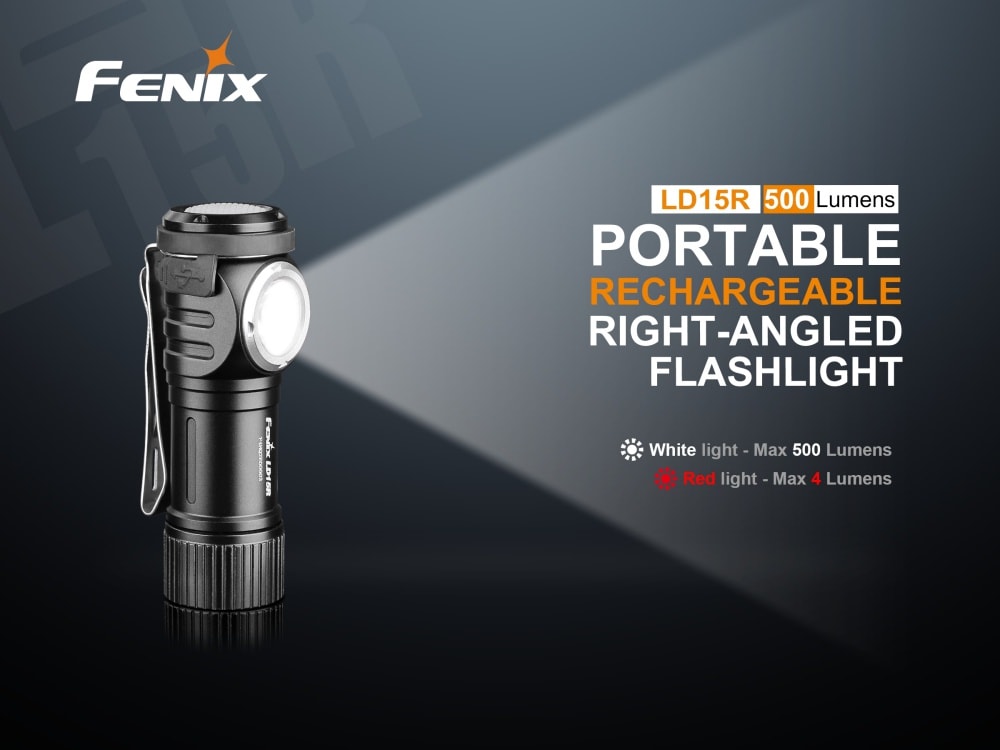 Fenix LD15R Rechargeable Right Angle LED Flashlight - 500 Lumens, IP68 Waterproof for Camping, Hiking & Emergency Use
