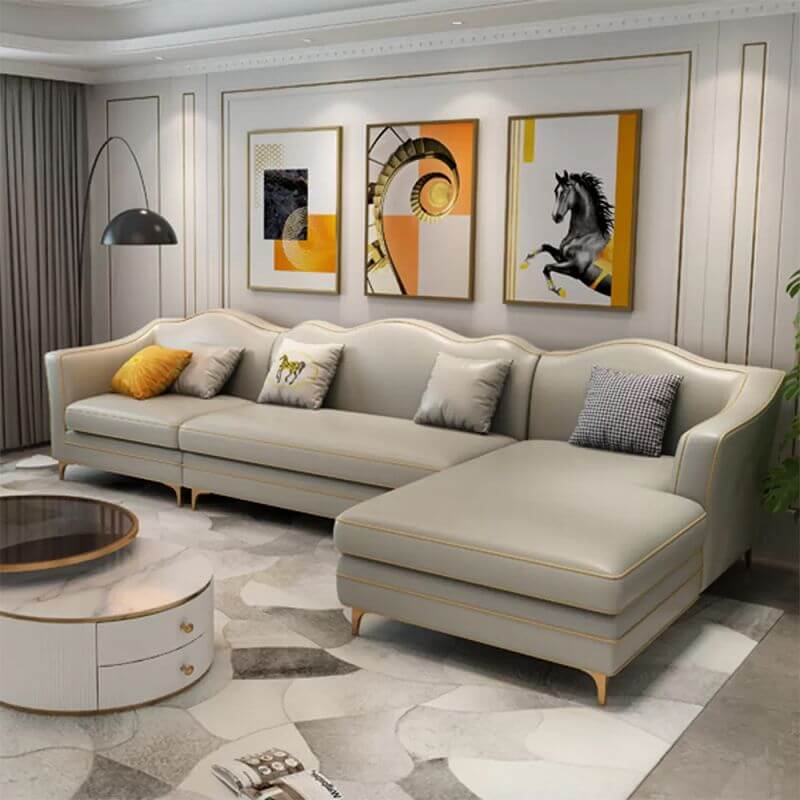 Modern Modular Leather Sofa for Living Room - Medieval Style Square Armrests - Perfect for Small Spaces, Apartments & Home Theater Seating