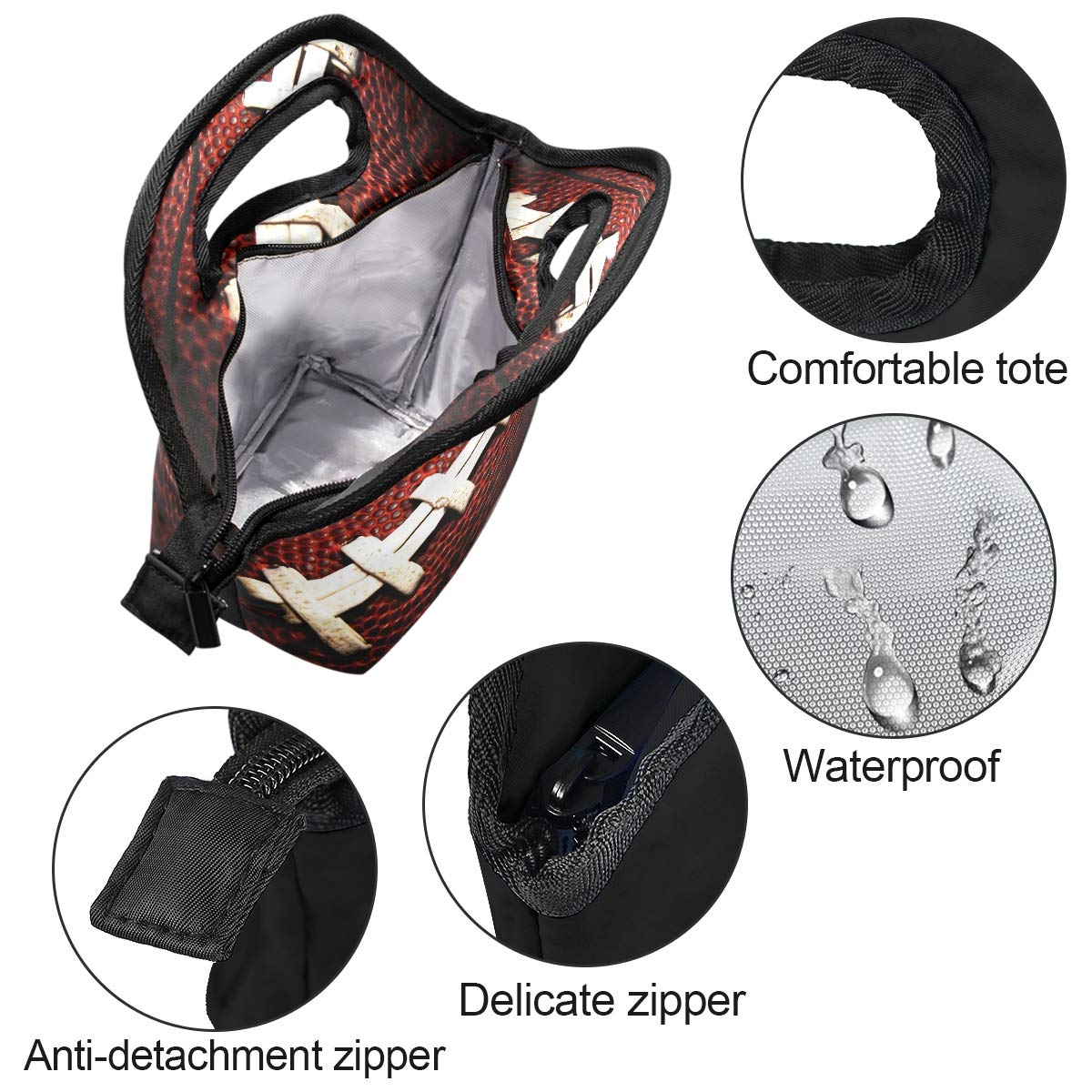 Insulated American Football Lunch Bag with Zipper - Cooler Tote for Men, Women & Teens | Meal Prep, Sports Games & Outdoor Activities