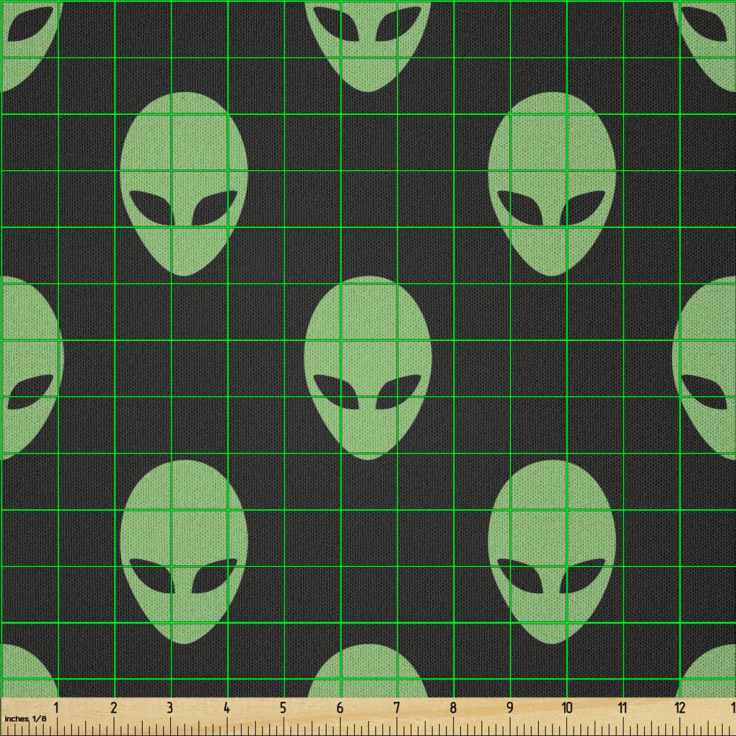 Ambesonne Alien Fabric by The Yard - Supernatural Martian Beings from Other Planets - Microfiber Fabric for Arts, Crafts, Textiles & Home Decor in Fern Green & Black - Perfect for DIY Projects, Costumes, and Sci-Fi Themed Decorations