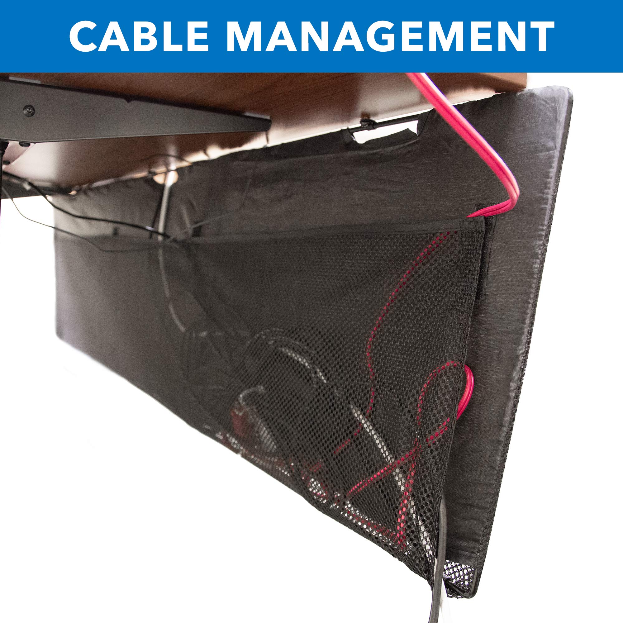 MOUNT-IT! 41-Inch Under Desk Privacy Panel with Cable Management & Organizer Pockets - Black Modesty Skirt for Sit-Stand Workstations | Perfect for Home Office & Workspace Organization