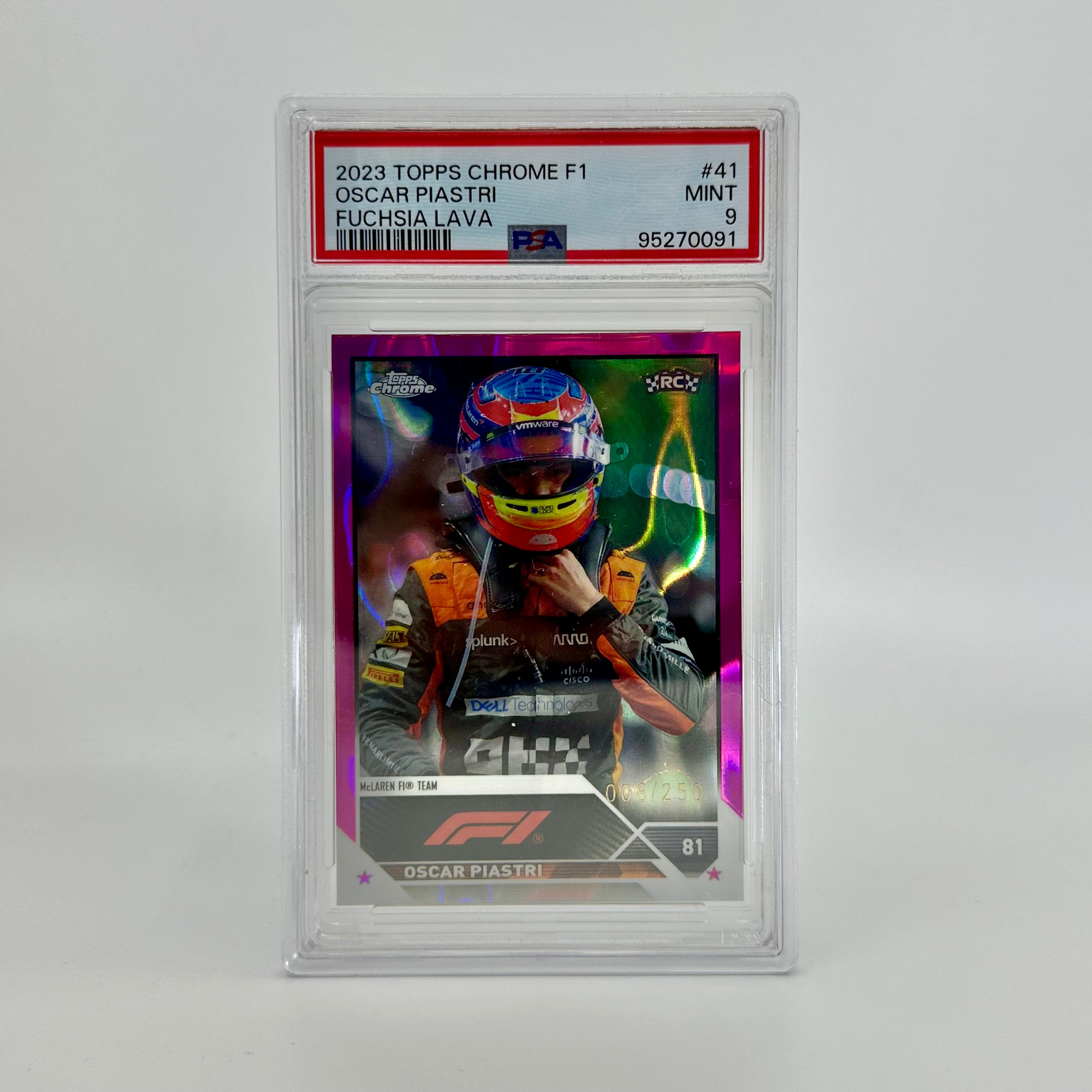 PSA 9 Oscar Piastri #41 Fuchsia Lava 2023 Topps Chrome F1 Rookie Card 008/250 - Collectible Racing Memorabilia for F1 Fans & Sports Card Investors - Perfect for Display, Trading, and Portfolio Diversification