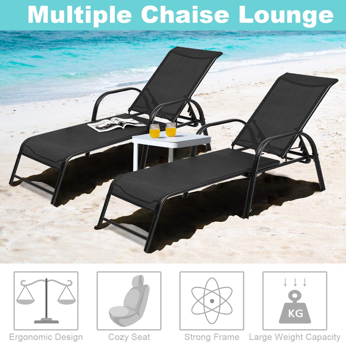 Tangkula Outdoor Patio Lounge Chaise Set of 2 - Adjustable Folding Reclining Chairs with 5-Position Backrest - Durable Sling Chaise Lounge for Patio, Beach, Porch & Poolside Relaxation | Perfect for Sunbathing, Lounging by the Pool or Backyard Relaxation