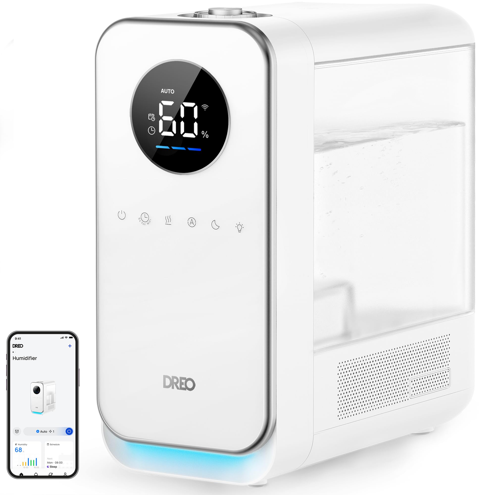 Dreo 5L Smart Cool Mist Humidifier for Large Room & Bedroom - Top Fill, Ultra Quiet, 50 Hour Runtime - Home, Office, Nursery, Indoor Plants - Works with Alexa & Google Assistant - Includes Essential Oil Diffuser & Night Light
