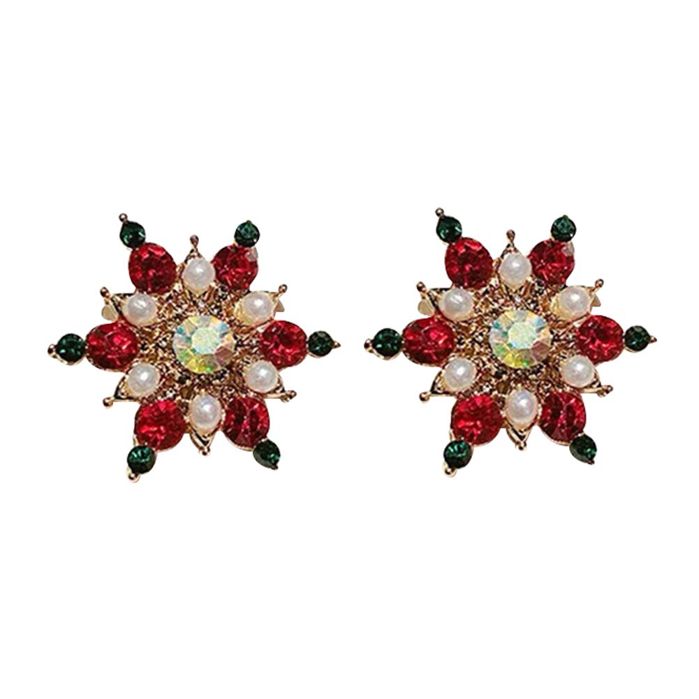 Fashion Snowflake Star Dangle Earrings for Women - Faux Pearl & Rhinestone Stud Earrings - Elegant Holiday Jewelry Gift for Christmas Party & Wedding Occasion