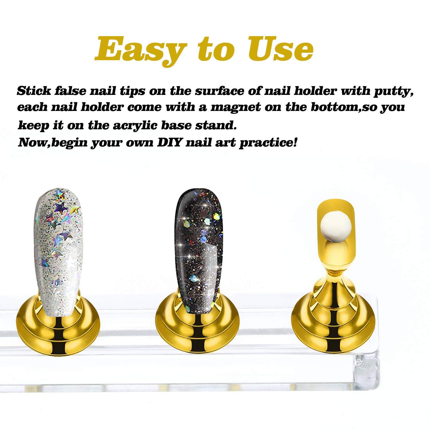 2-Piece Acrylic Nail Practice Stand Set with Magnetic Nail Tips - Reusable Adhesive Putty & Display Holder for Manicure Art - Perfect for Home Salon, Nail Tech Training & DIY Nail Art Practice