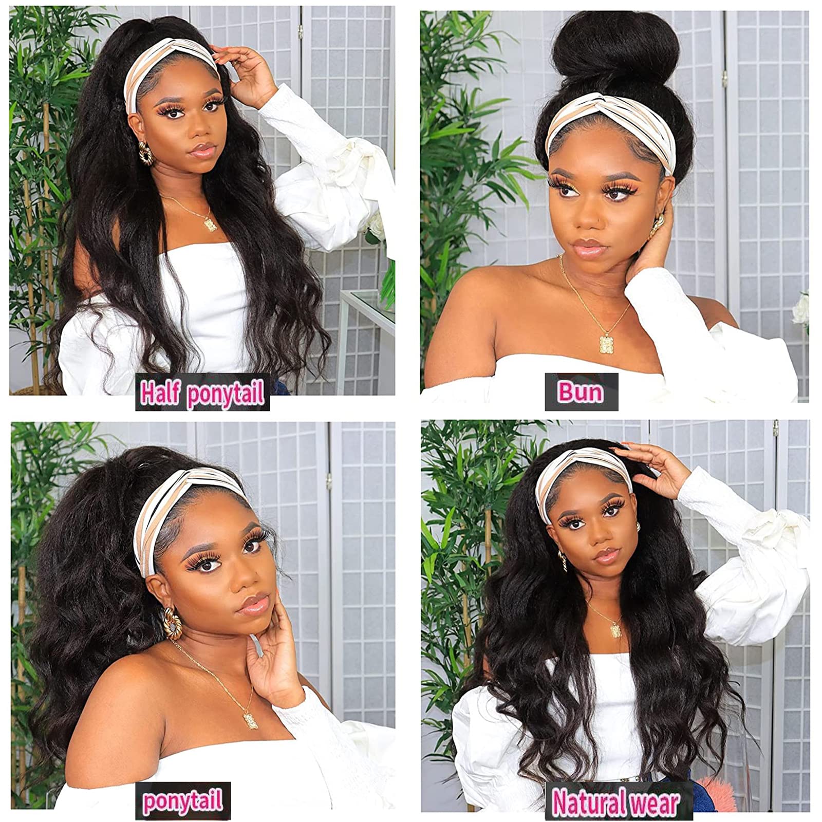 26 Inch Long Black Curly Synthetic Headband Wig for Women - 180% Density Glueless Half Wig with Body Wave - Perfect for Daily Wear, Cosplay & Protective Styling