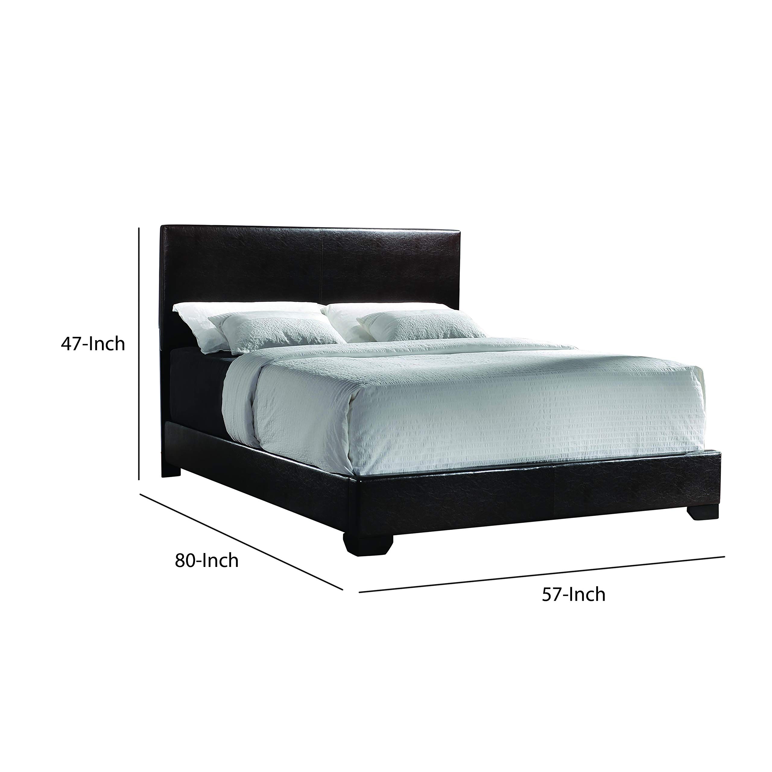 Benjara Full Size Wooden Bed Frame with Leatherette Upholstery & Bracket Feet Support - Brown Queen Bed for Master Bedroom, Guest Room & Dormitory