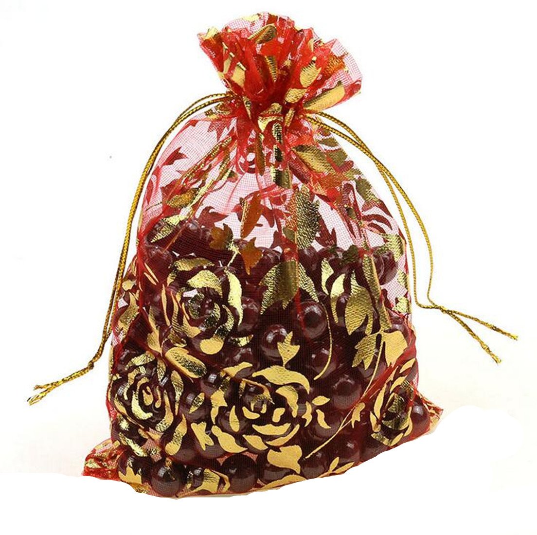 100pcs Rose Pattern Organza Wedding Gift Bags - 3