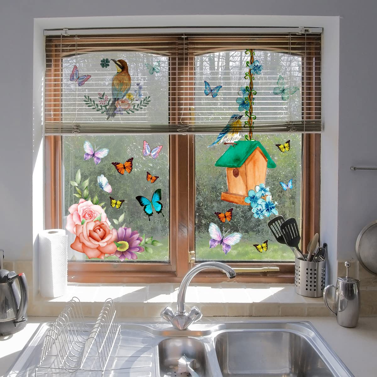 Floral Butterfly Electrostatic Stickers - Decorative Window & Wall Decals for Home Decor