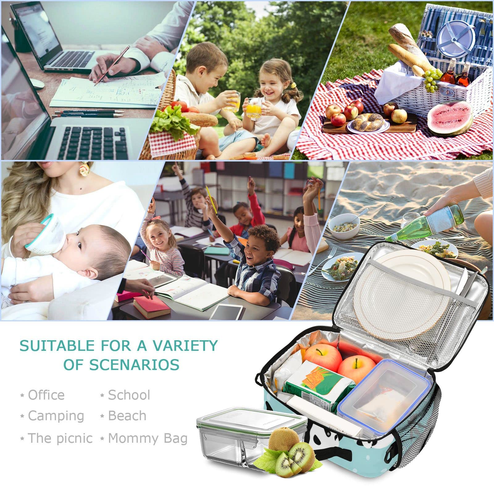 Personalized Panda Lunch Box for Girls - Custom Name Insulated Cooler Bag for School, Work & Picnic - Reusable Shoulder Tote Lunch Bag for Kids & Adults - Perfect for School Lunches, Office Meals & Outdoor Activities