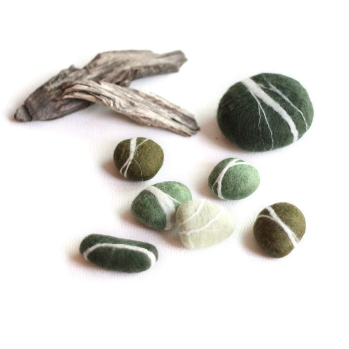 Natural Hand-Felted Wool Pebbles in Forest Green - Eco-Friendly Home Decor for Zen Gardens, Table Centerpieces & Nursery Decorations