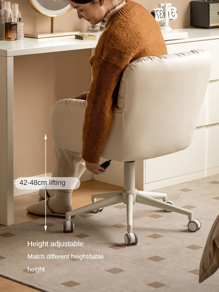 Organic Leather Dressing Stool - Adjustable Cream Makeup Vanity Chair for Salon, Bedroom & Bridal Makeup | Portable Cosmetic Stool with Wheels